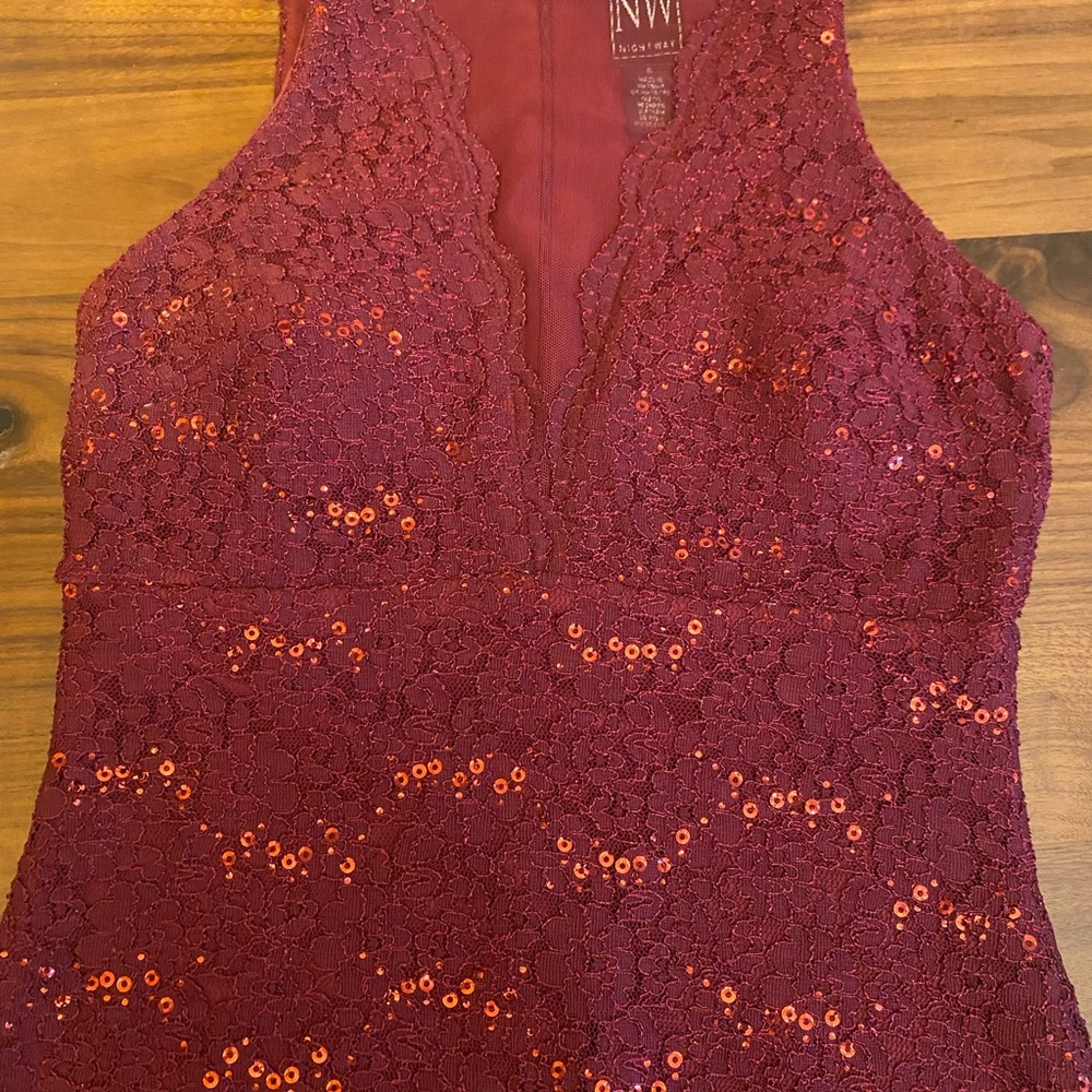 Night Way Collections Burgundy Lace Sequin V-Neck Camisole